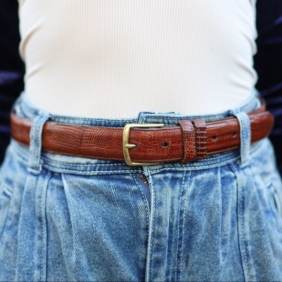 Coach Rare Vintage brown belt with brass buckle genuine lizard leather - Picture 1 of 4